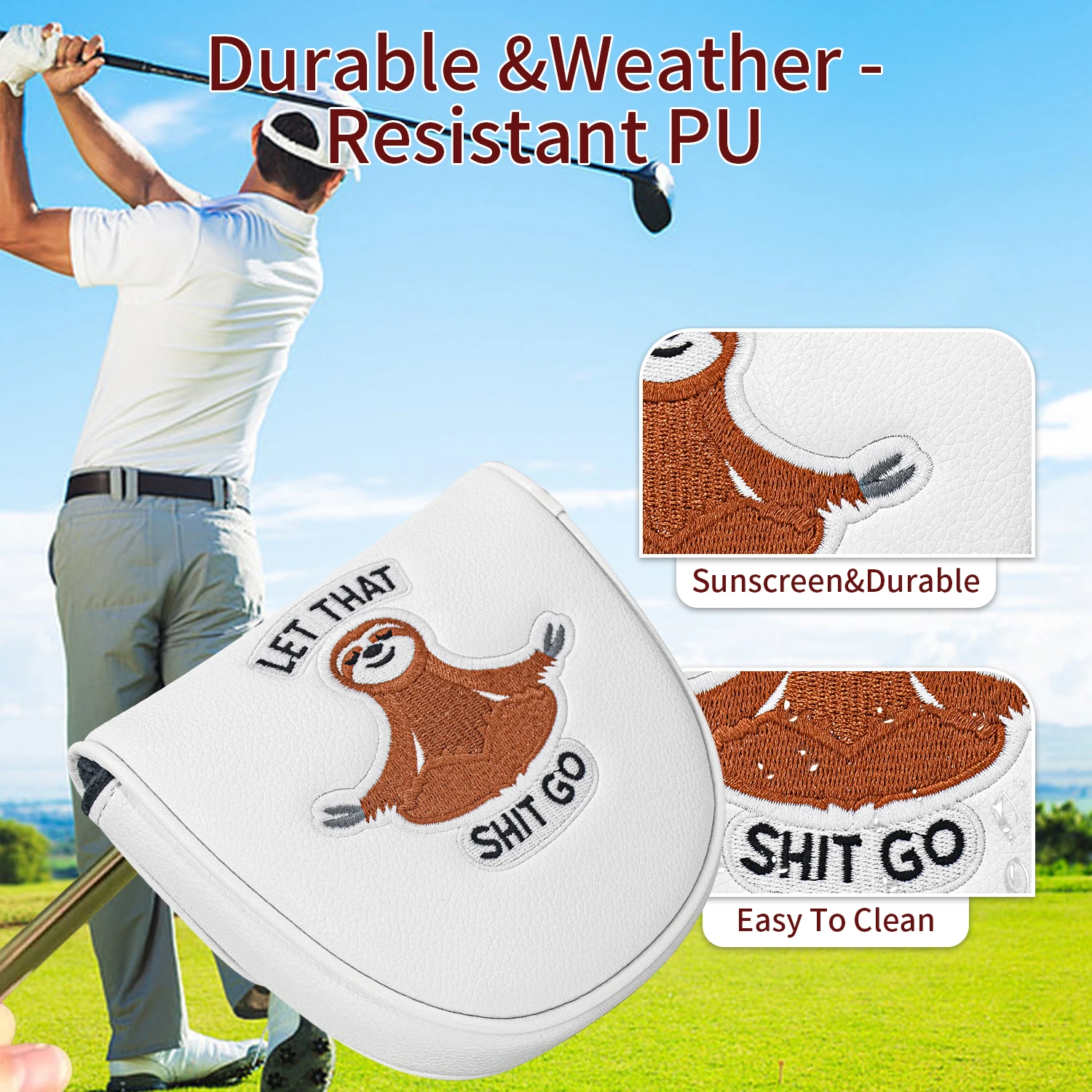 1PC Putter Head Cover - Sloth Style Putter Cover | Premium PU Golf Putter Cover | Magnetic Closure | Fits Most image 5