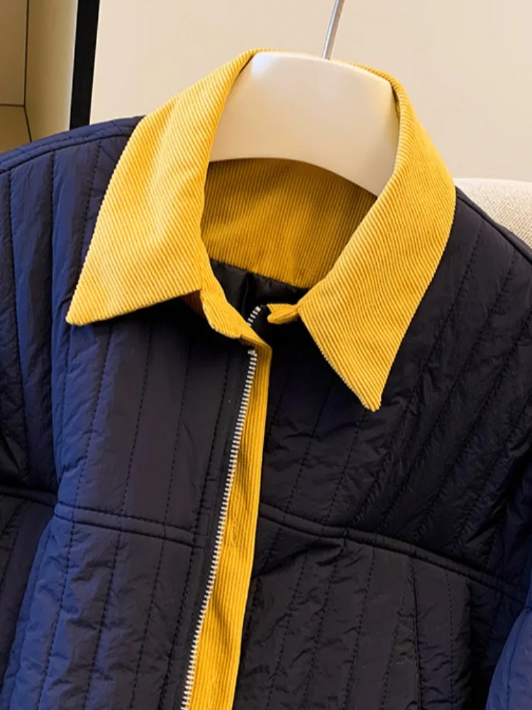 Thiened القطن Jaet المرأة عارضة Sle سستة طوق المرقعة ملابس خارجية الخريف الشتاء فضفاضة تناسب الدافئة أعلى