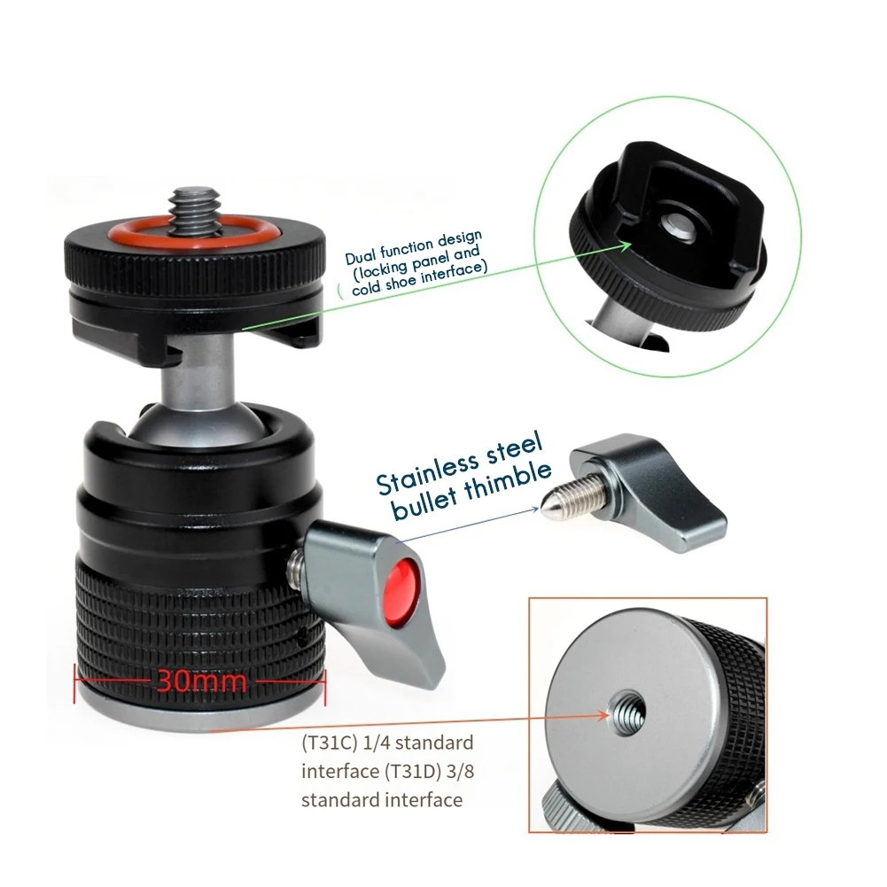 A41Z-Mini Ball Head Tripod Head With Universal 3/8 Inch Screw Mounts For DSLR Cameras Flash Tripod Monopod Fill Light Easy Insta