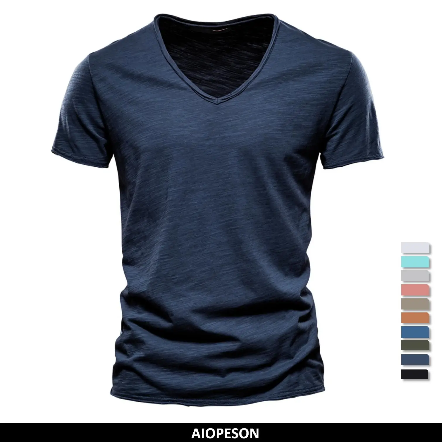 Brand Quality 100% Cotton Men T-shirt V-neck Fashion Design Slim Fit Soild T-shirts Male Tops Tees Short Sleeve T Shirt For Men