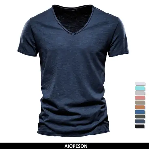 Calidad de marca 100% algodón Camiseta de los hombres Camisetas sólidas ajustadas con diseño de moda con cuello en V Camisetas para hombre Camiseta de manga corta para hombre