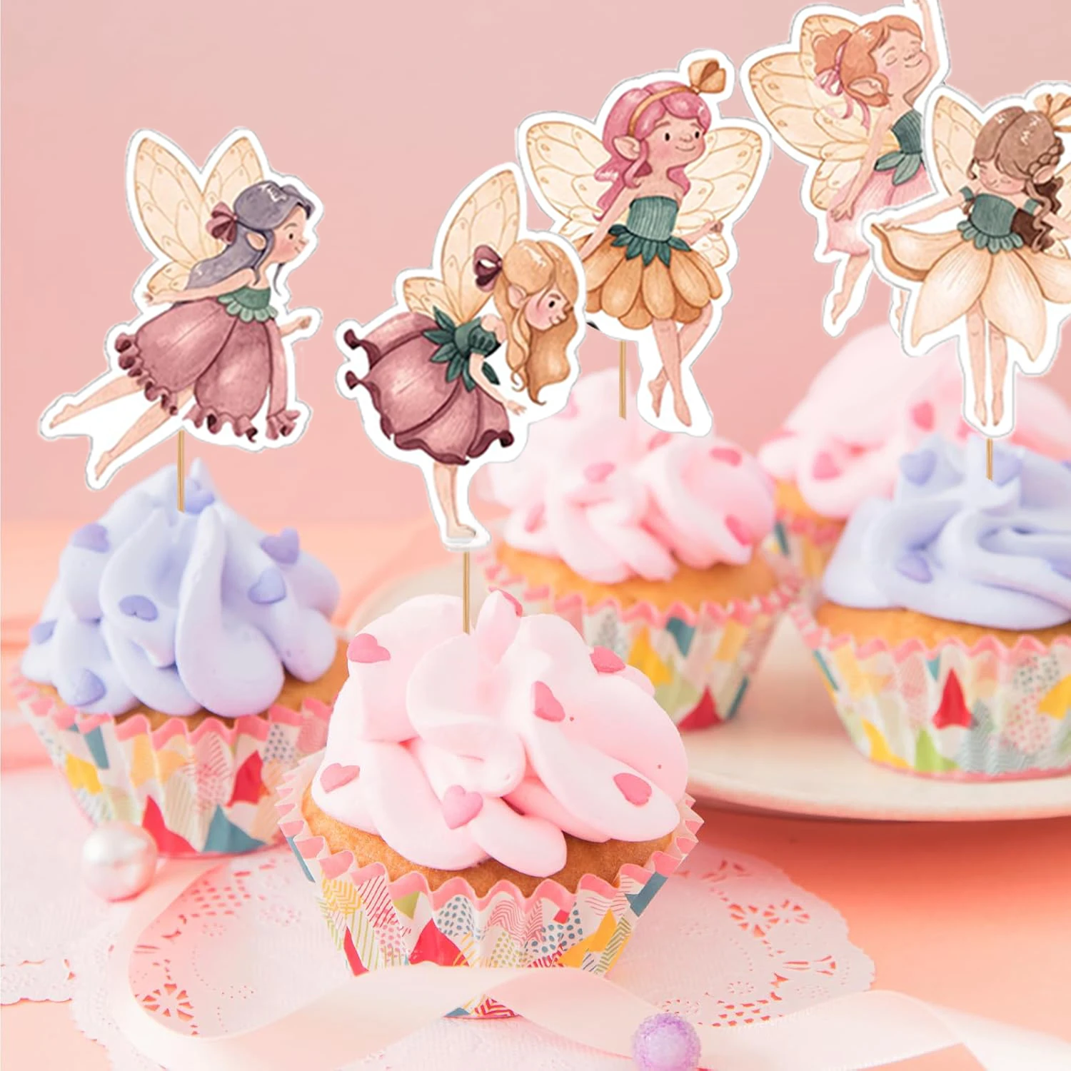 Feen-Cupcake-Topper für Geburtstagsfeiern, Feen-Partyzubehör, perfekt für die Babyparty „Woodland Garden Fairy First Birthday Party“. – Detail 16