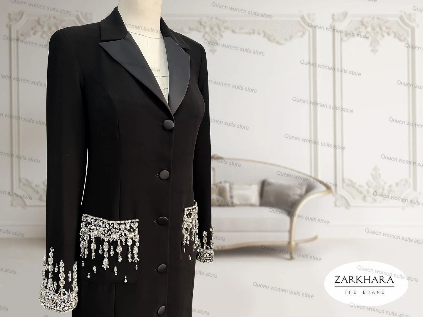 Vestido de traje negro para mujer, Blazer de cuentas de cristal de lujo, Oficina Formal, dama, vestido de fiesta de graduación hecho a medida, 1 pieza