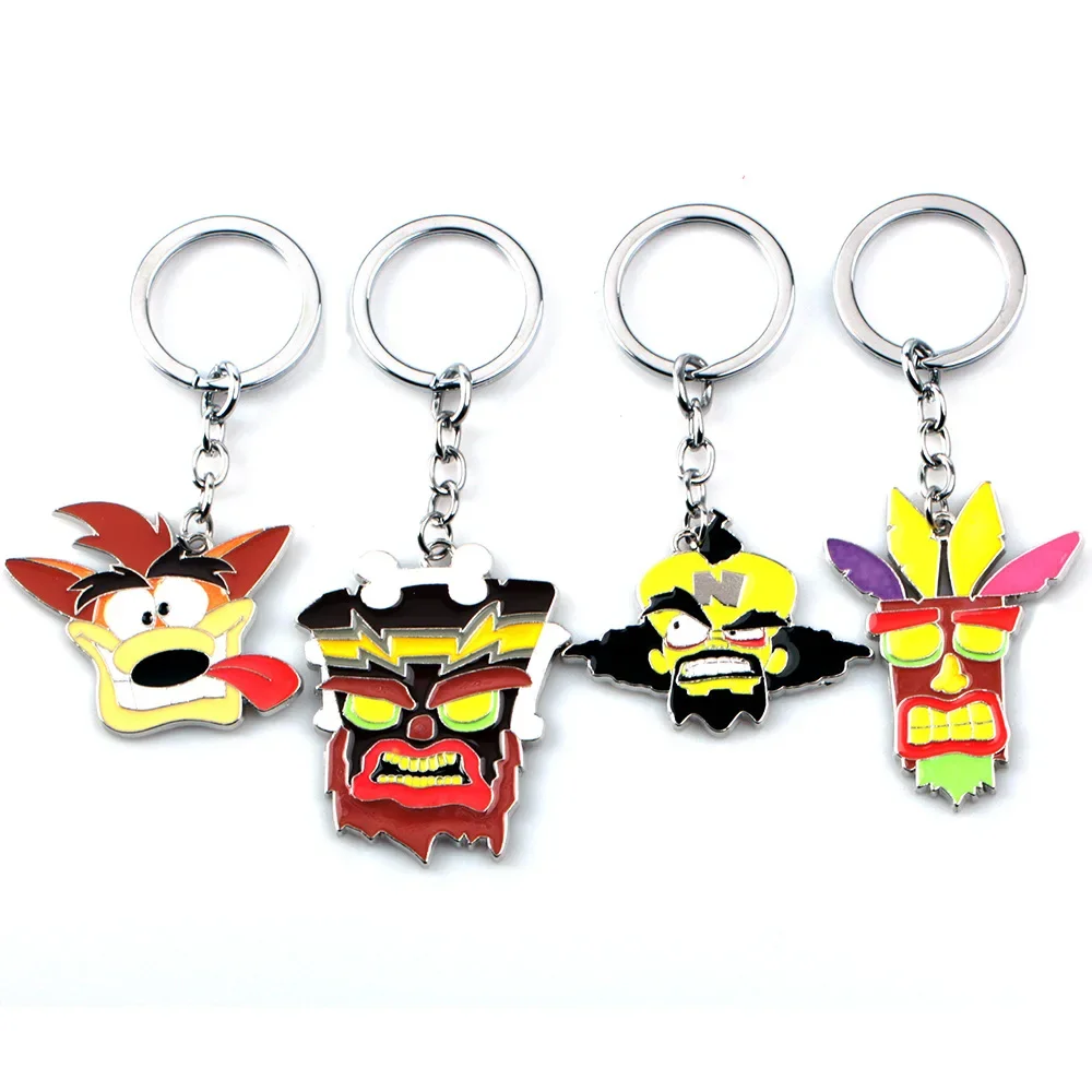 Vintage Crash Bandicoot Enamel Keychain for Men Women Cartoon Animal Metal Pendant Key Ring Fans Car Bag Decoration Jewelry Gift