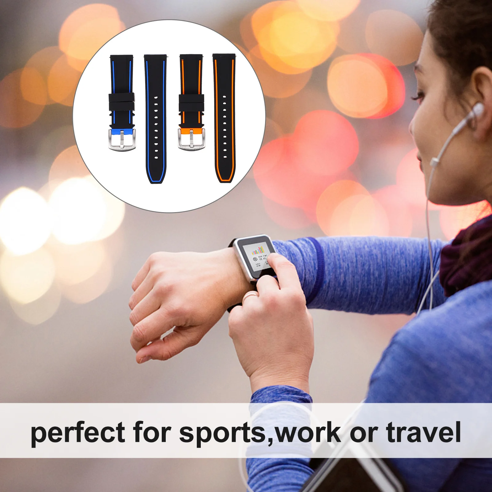 

2Pcs Silicone Watch Band Smart Bracelet Watchband Adjustable Fashion Strap for Sports Business Daily Wear Universal Fit