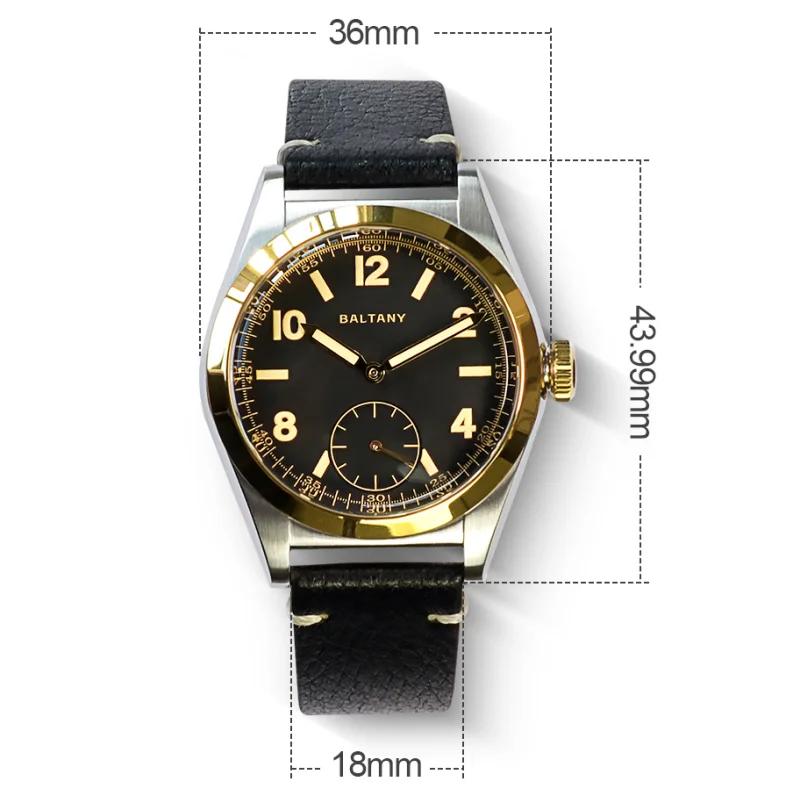 Baltany Men's Luxury Vintage Quartz Watches Gold Bezel Luminous Dial Microbrand Design 100M Waterproof Dress Watches