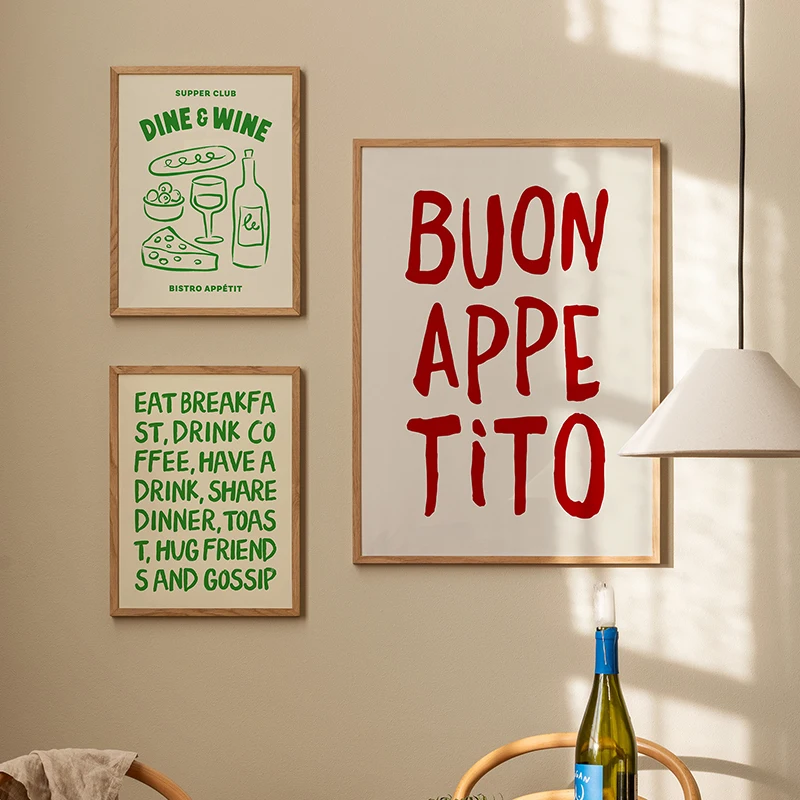 (No frame)Alfabeto de comida, arte de pared en lienzo para cocina, vinilos decorativos, pinturas minimalistas, imágenes decor