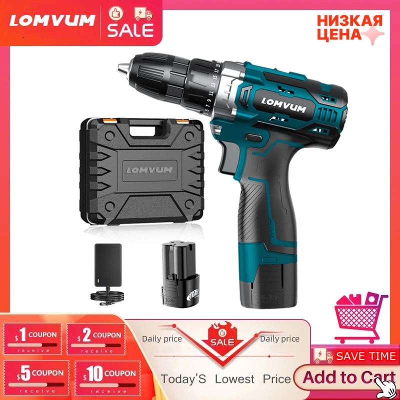 Lomvum 16.8v Bateria de Lítio Furadeira Elétrica Shurik Carregamento Chave de Fenda Elétrica sem Fio Broca Torque Driver Ferramentas Elétricas