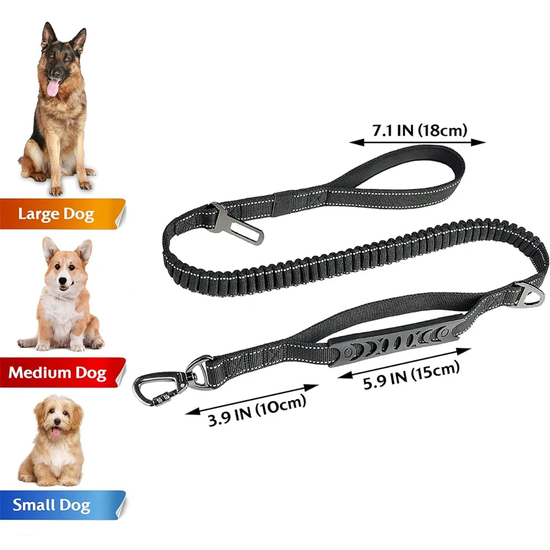 قابل للتعديل كلب نايلون عاكس متعدد الوظائف قابل للسحب مقود الكلب مع مشبك أمان السيارة حبل الجر الحيوانات الأليفة التكتيكي #4