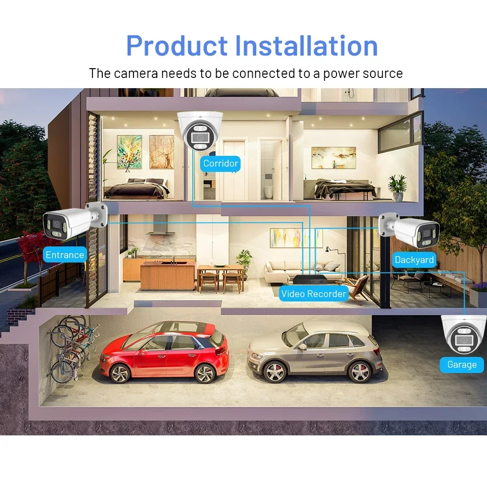 8CH Indoor Outdoor 4k 8mp Nvr 8pcs Dome Bullet Camera Kit 6MP Full Color Day Night 24/7 Video Surveillance System Two Way Audio