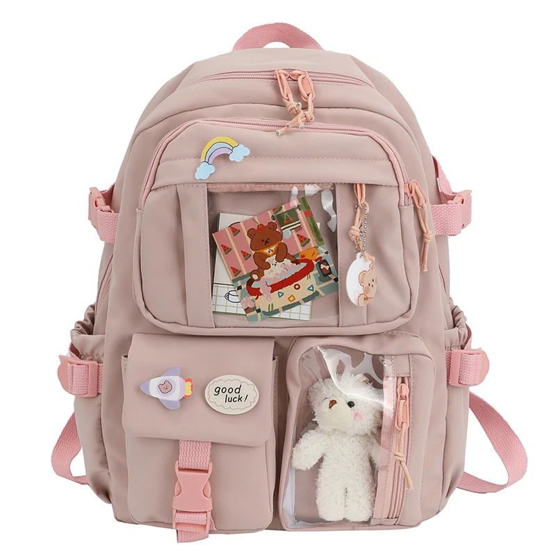 Ransel anak perempuan, tas punggung perempuan, kapasitas besar, tas sekolah untuk anak perempuan, Multi saku, imut Harajuku wanita Kawaii baru