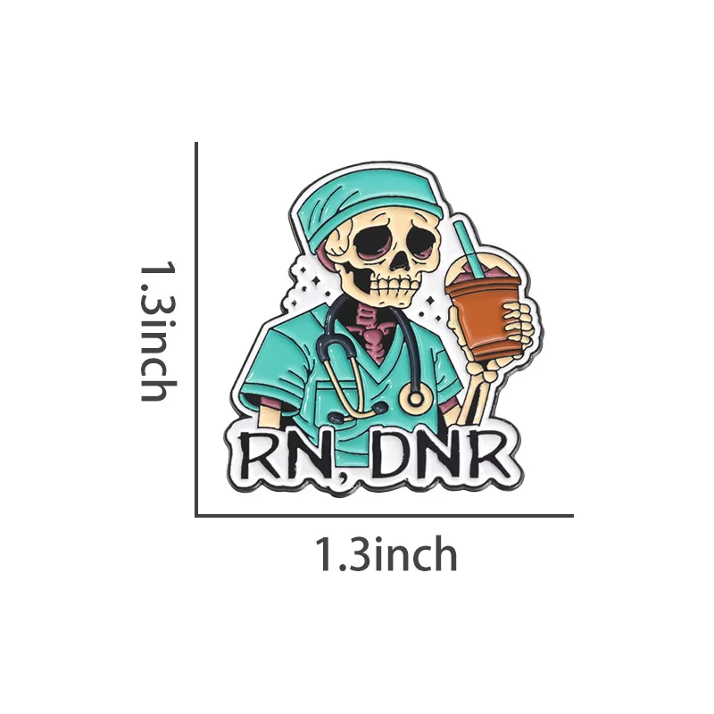 Funny RN DNR Skeleton Nurse Brooch Gothic Medical Worker Enamel Pin Unique Gift For Nurses & Nursing Students view 2
