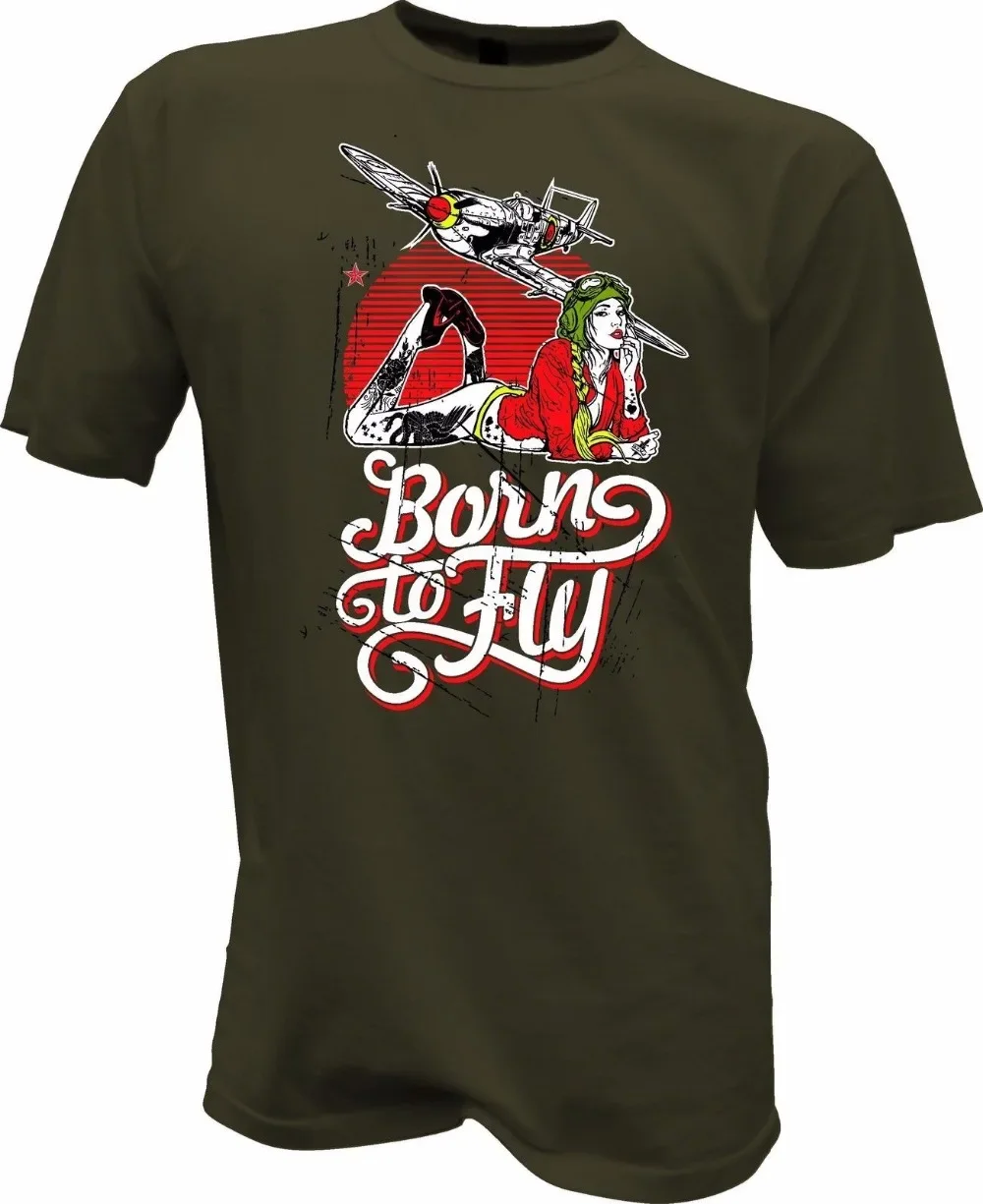 T-shirt unisexe pour hommes, logo Pin Up Girl, FlDPFlugsport Born to Fly Pilot Tattoo, mode drôle, nouveau, été 2021