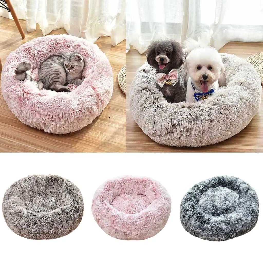 Fluffy Round Pet Bed Cat Dog Sleeping Soft Cushion Warm Nest Cozy Mat House Indoor Small Large Animals Plush Donut Bed 2026 T1