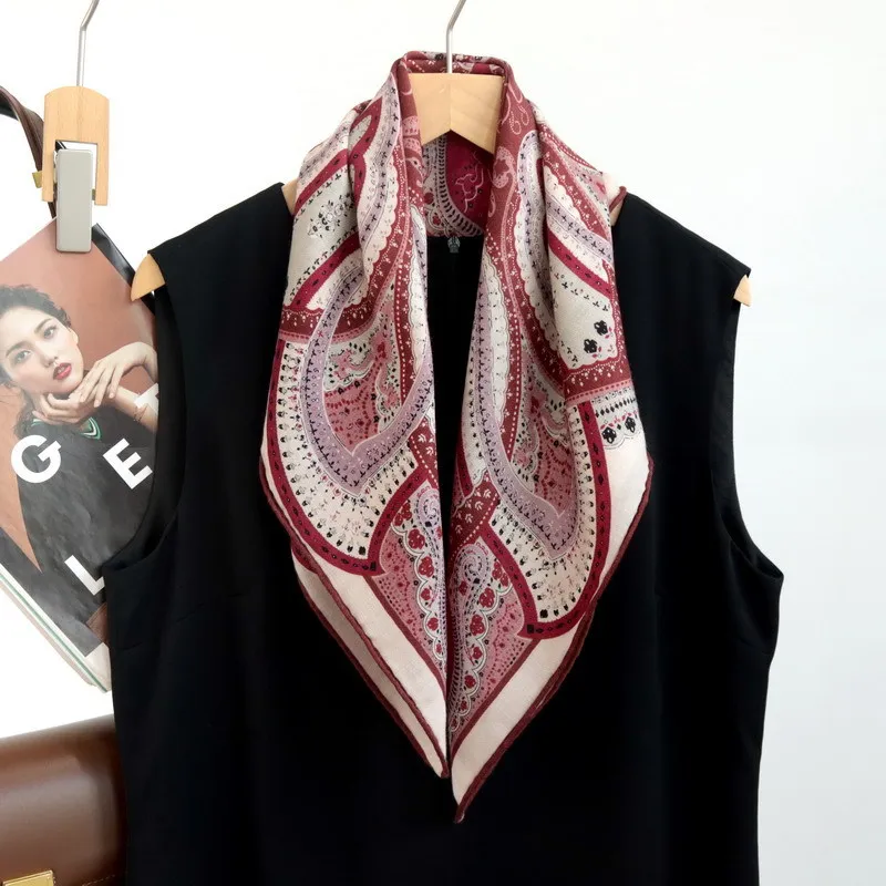 Paisley Small Neck Scarf 65CM Handmade Rolled Edges Scarfs Luxury Designer Scarfs Silk Wool Shawl Christmas Gift Bag Decoration - view 2