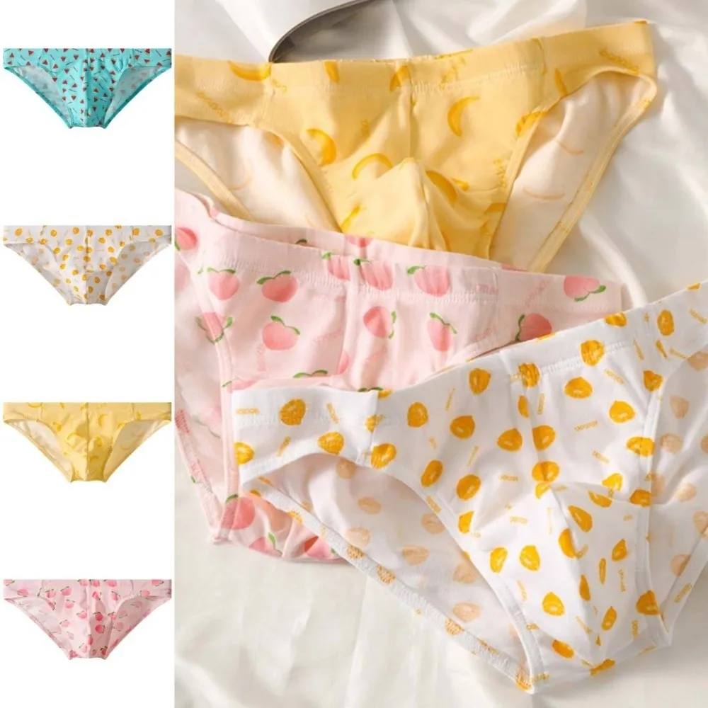 Thin Men's Fruits Triangle Panties Peaches Bananas Cotton Men Cotton Briefs Watermelons Lemons Breathable Underwear for Men