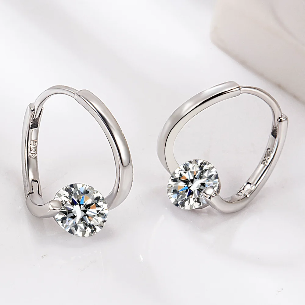 925 Sterling Silver Crystal Jewelry Fashion Spiral Hoop Earrings For Women New XY0178