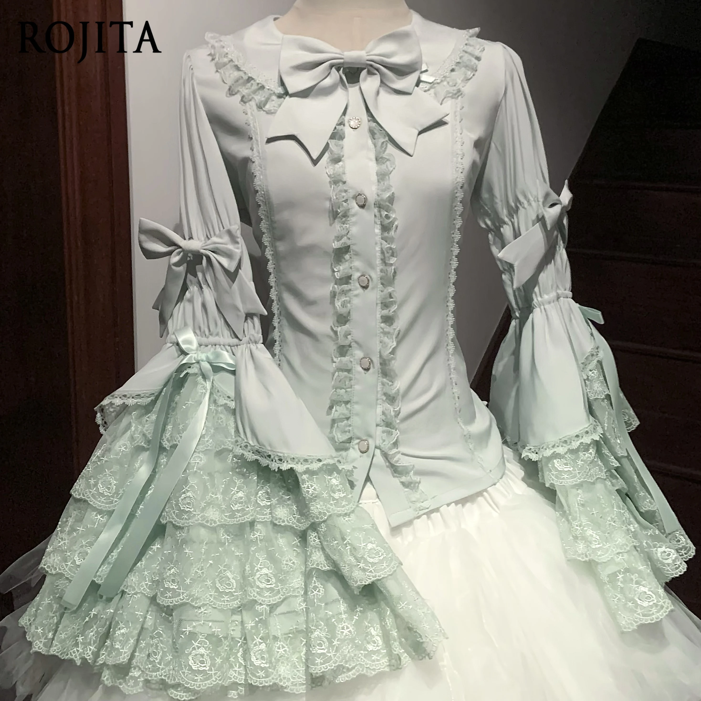 قمصان طويلة الأكمام للربيع والخريف بأكمام طويلة بلون سادة مع ياقة دمية النعناع وبلوزة واحدة الصدر للنساء