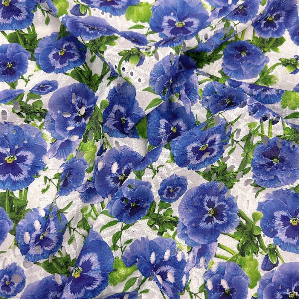 1yard High count pure cotton fabric Blue flowers print sewing accessories DIY Dress,Cheongsam Fabrics for clothing