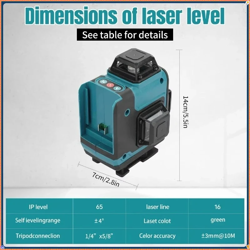 ماكيتا 16 خط عالي الدقة ثلاثي الأبعاد-4D أداة طاقة محمولة معلقة باللون الأخضر الأفقي والرأسي لبطارية ماكيتا #6