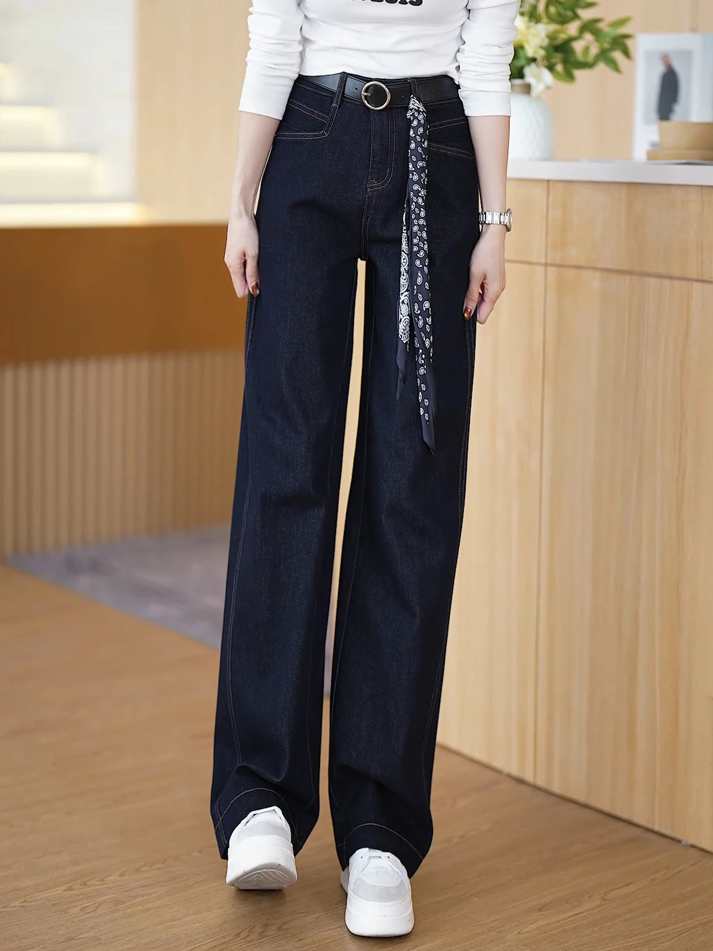 

High Waist Wide Leg Denim Blue Jeans Women's Casual Loose Fit Versatile Straight Cut Trousers Spring Autumn New Style