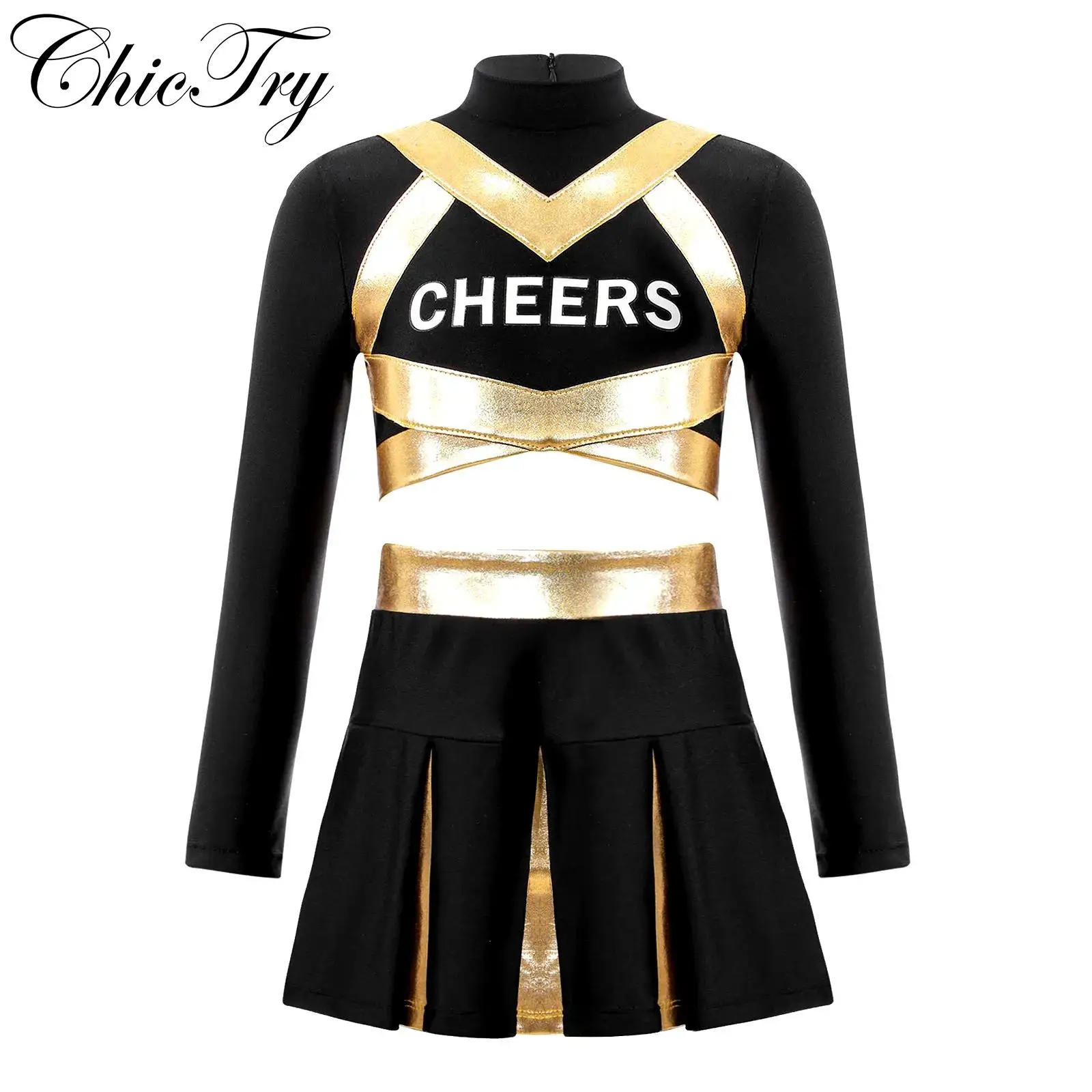 

Детские костюмы для девочек Cheer Leader, униформа для чирлидинга, укороченный топ и плиссированная юбка, комплект для Хэллоуина, косплей-вечеринки, нарядное платье