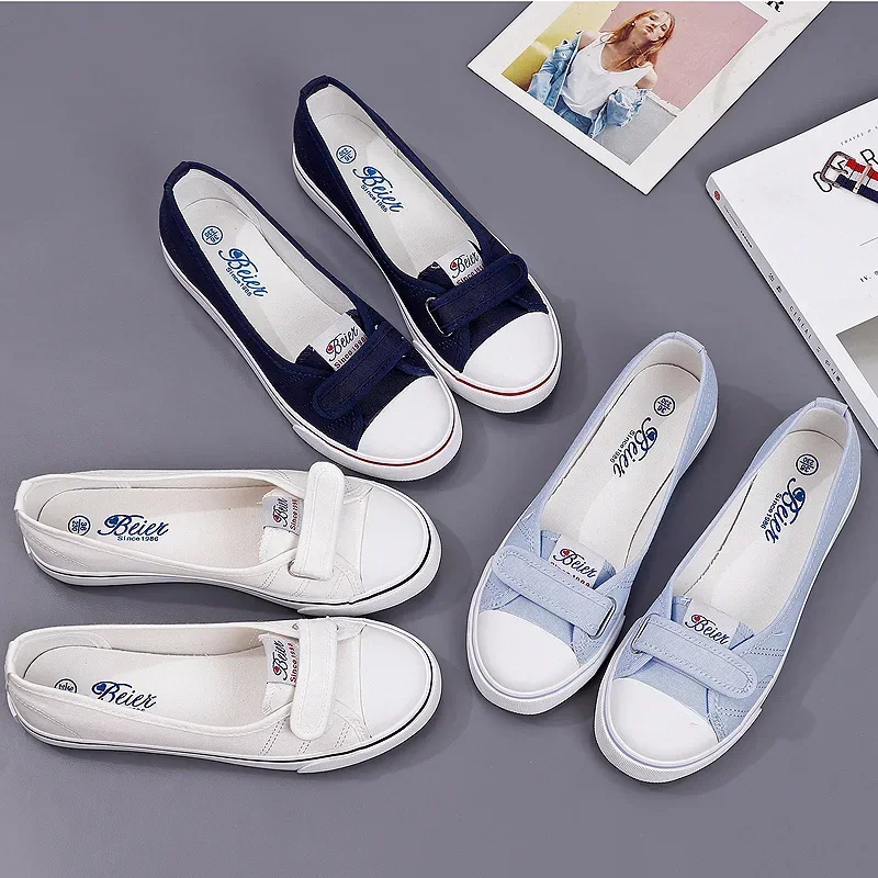 2024 Summer Shallow Mouth Low Help Canvas Shoes Flat Korean Version of Small White Shoes Female Multi-color Shoes 35-40