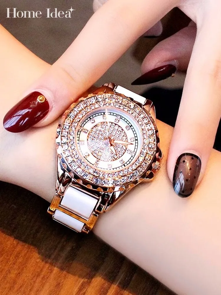 Women Ceramic Shiny Diamonds Watch High Quality Office Ladies Quartz Wristwatch New Fashion Crystal Watches