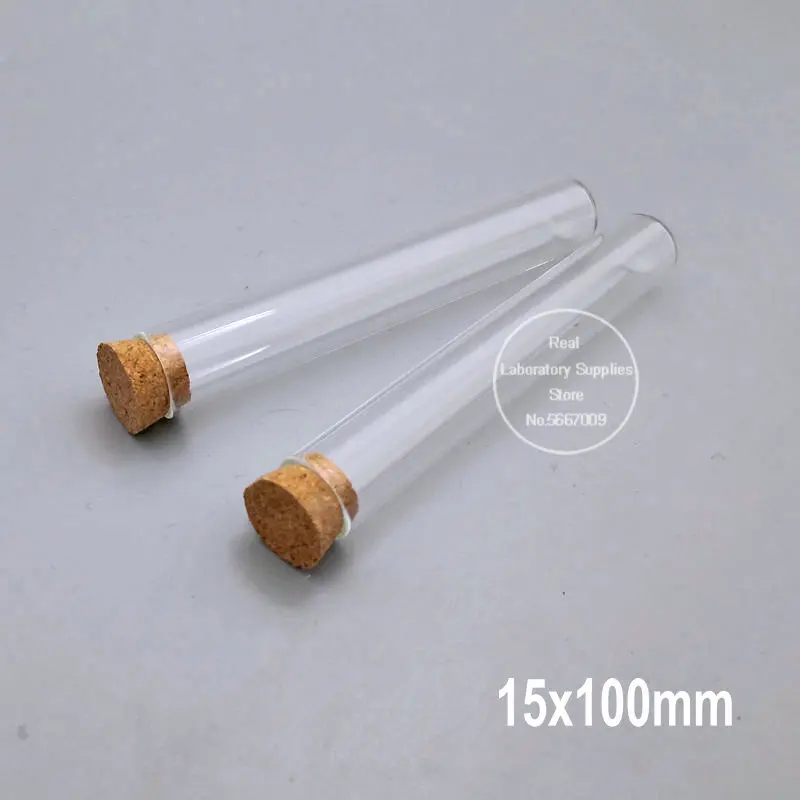 Tube à essai en verre de laboratoire transparent avec bouchons en liège, petits flacons scientifiques astronomiques ronds, fournitures scolaires, 50