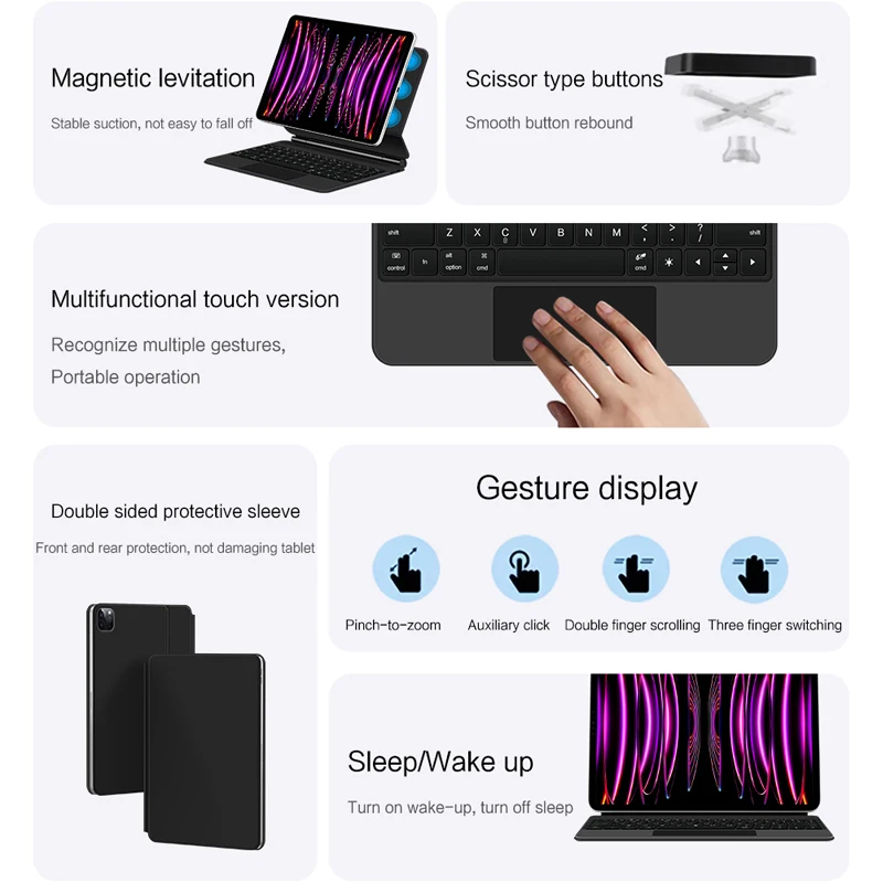 Imagem -04 - Teclado Mágico sem Fio com Touchpad de Luz de Fundo Estojo Magnético Inteligente Ipad Pro 12.9 m1 m2 3rd 4th 5th 6th Gen 20232023