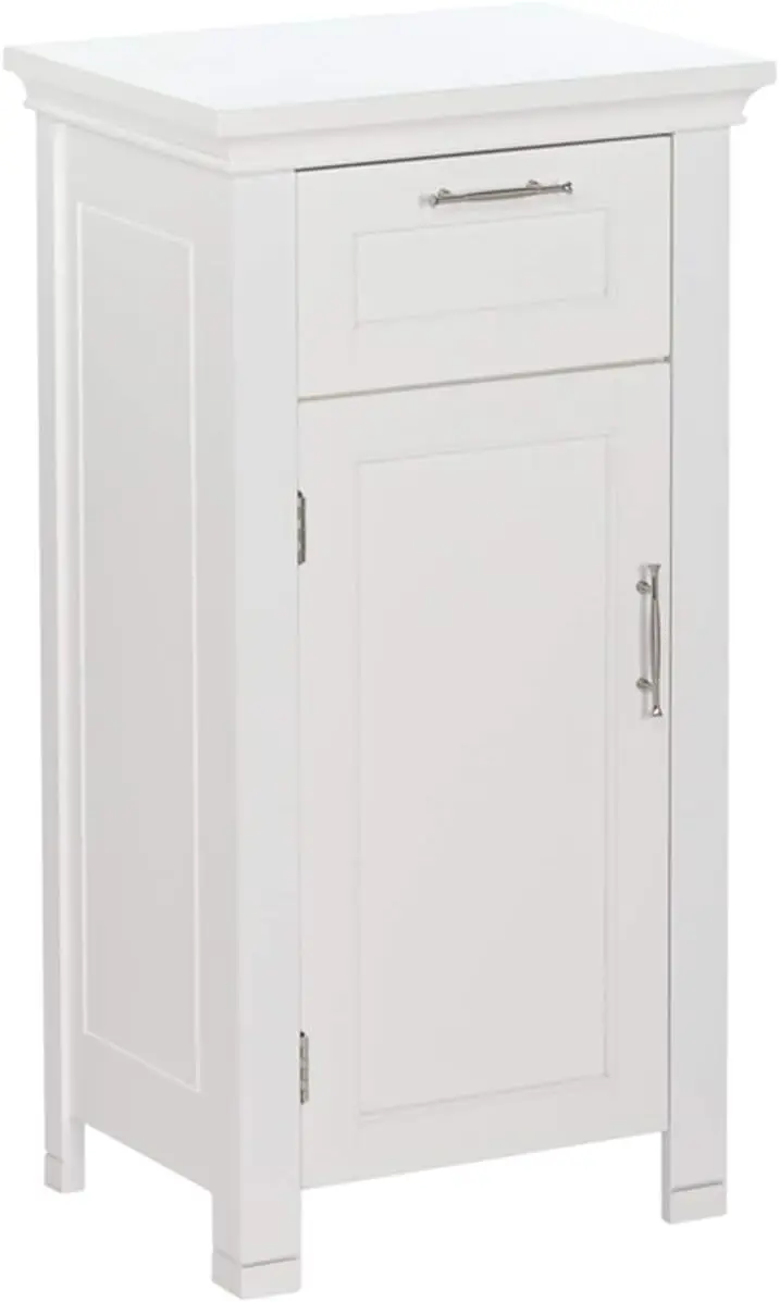 

Single Door Floor Storage Cabinet with Shelf and Drawer for Bathroom, White