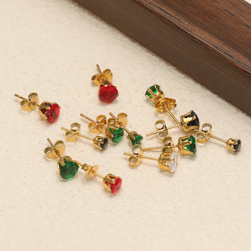 20 Stück Klassische Edelstahl-Ohrstecker mit Zirkonia für Frauen, Geburtsstein, Goldfarben, Kleine Huggie-Ohrringe, Täglicher Damenschmuck – Detail 4