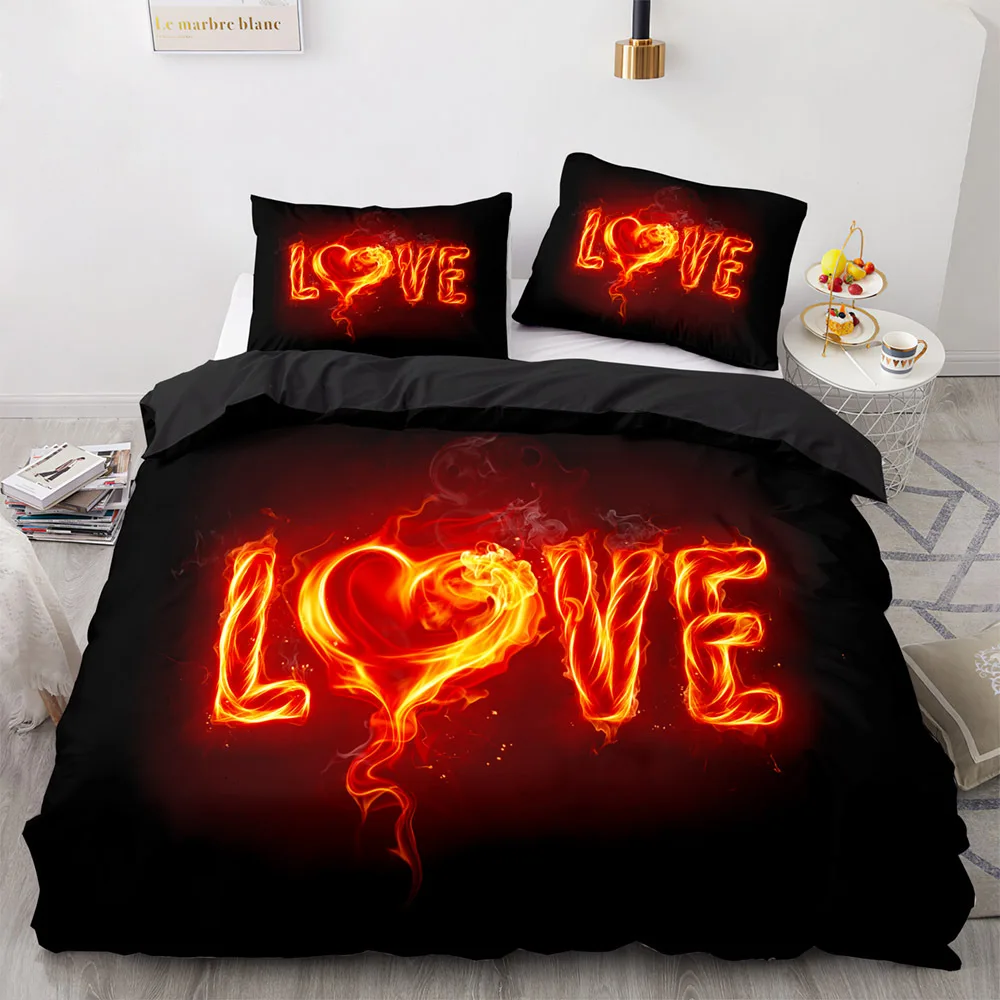 Couple Lovers Gift Duvet Cover Set Love Comforter Cover Valentine's Day Bedding Set Queen King Size 2/3pcs Polyester Quilt Cover