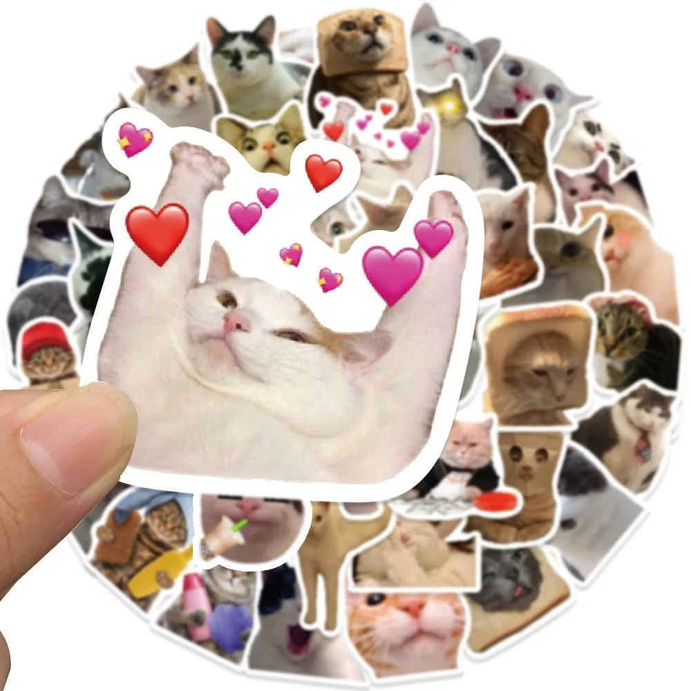 50pcs New MEME Network Popular Cat Stickers Animals Cartoon Funny Cat Stickers Various DIY Graffiti Stickers Luggage