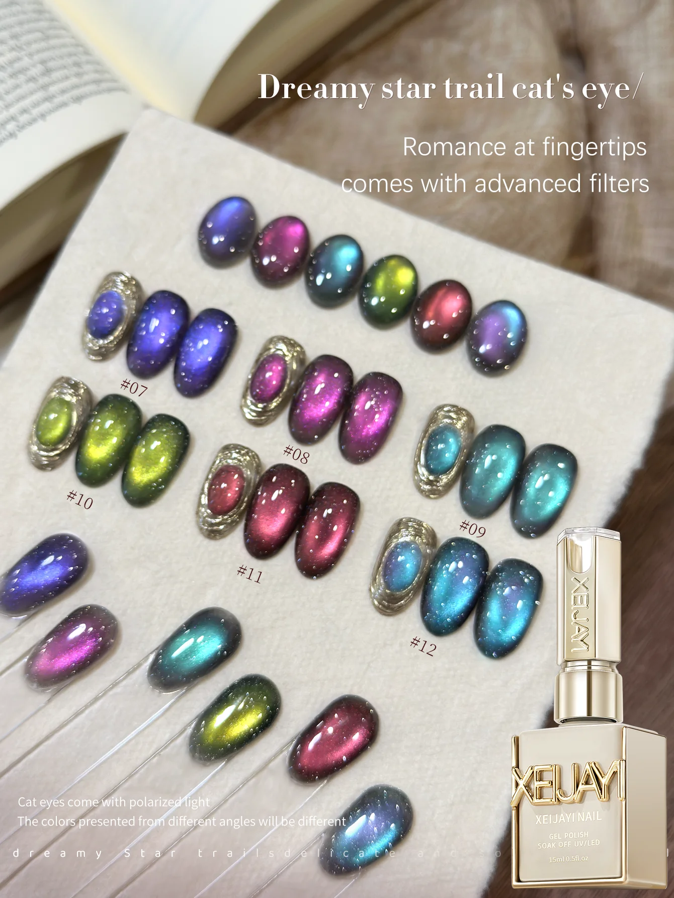 

6Colors 15ml Reflective Cat's Eye Magnetic Nail Gel Soaking UV LED Gel Salon Female Nail Art Tools Fashion Holographic Nail Art