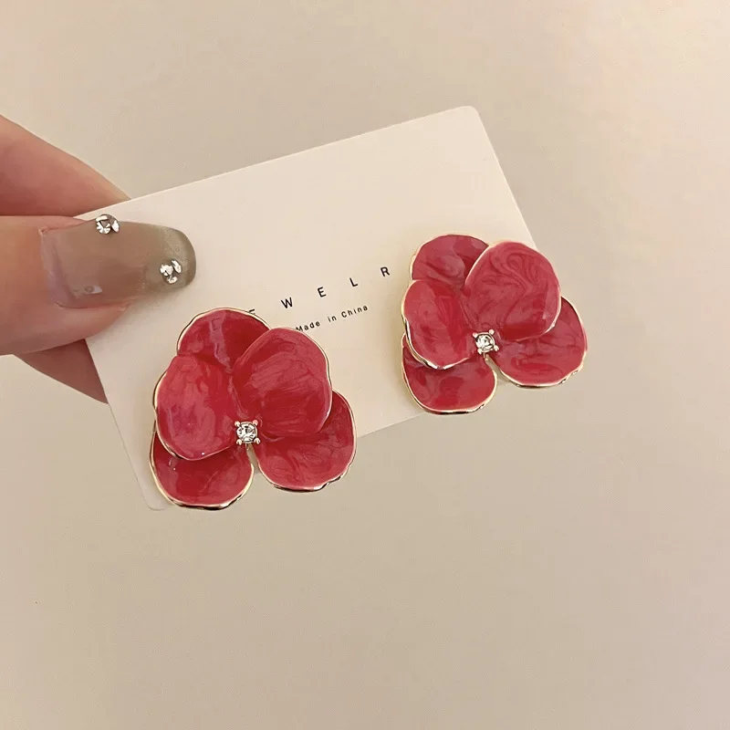 Glaze Flower Petal Earrings Stud Earrings for Women Girl French Vintage Fashion Accessories Wedding Romantic Jewelry Gifts