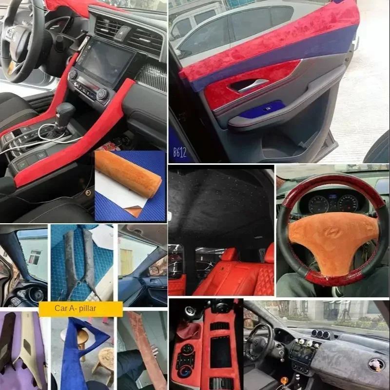 Red Suede Fabric Self Adhesive Wrap Roll Cloth for Car Interior Modification Door Panel Workbench DIY Supply Fabrics