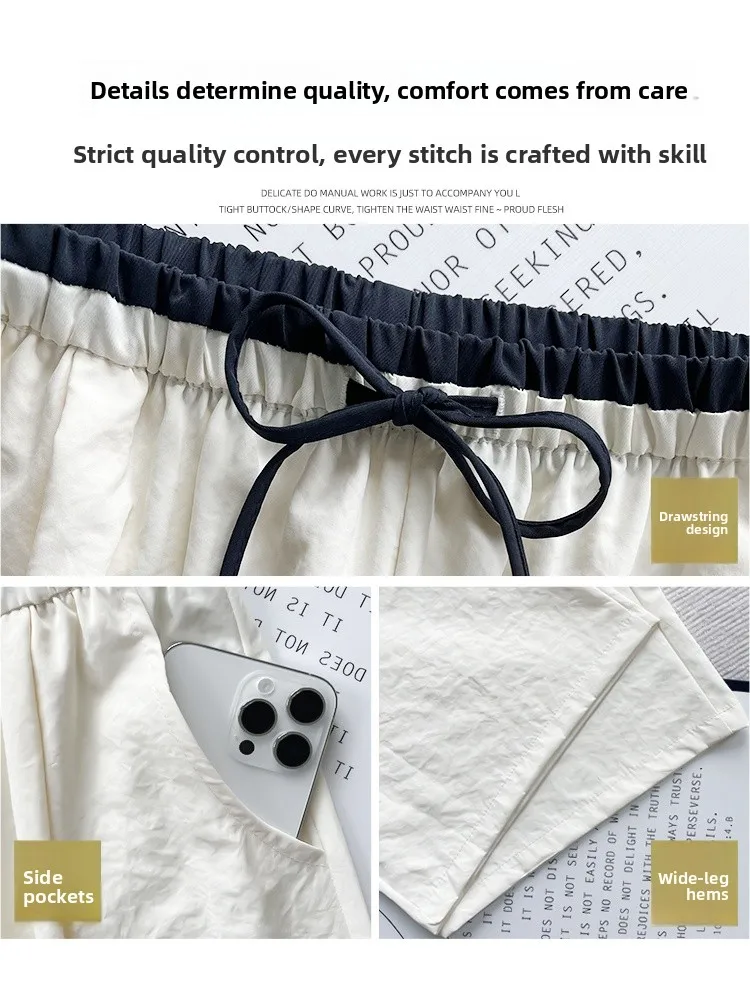 Pantaloni sportivi bianchi a gamba larga Pantaloni casual dritti in seta di ghiaccio con trama allentata autunnale sottile da donna Vita alta Colore Blo Casual Tr...