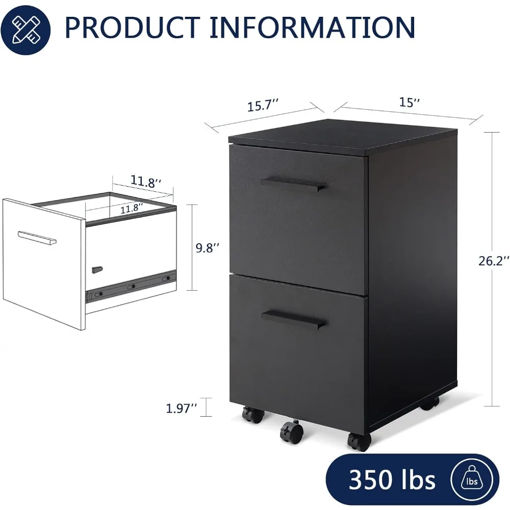 2 MELMobile-Classeur Vertical avec 5 Roues, Taille de Fichiers Légale/Lettre/A4 pour Bureau à Domicile, Noir