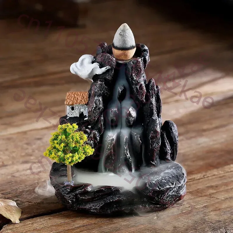 

Incense Burner Mountain River Waterfall Fragrance Fireplace Backflow Aroma Smoke