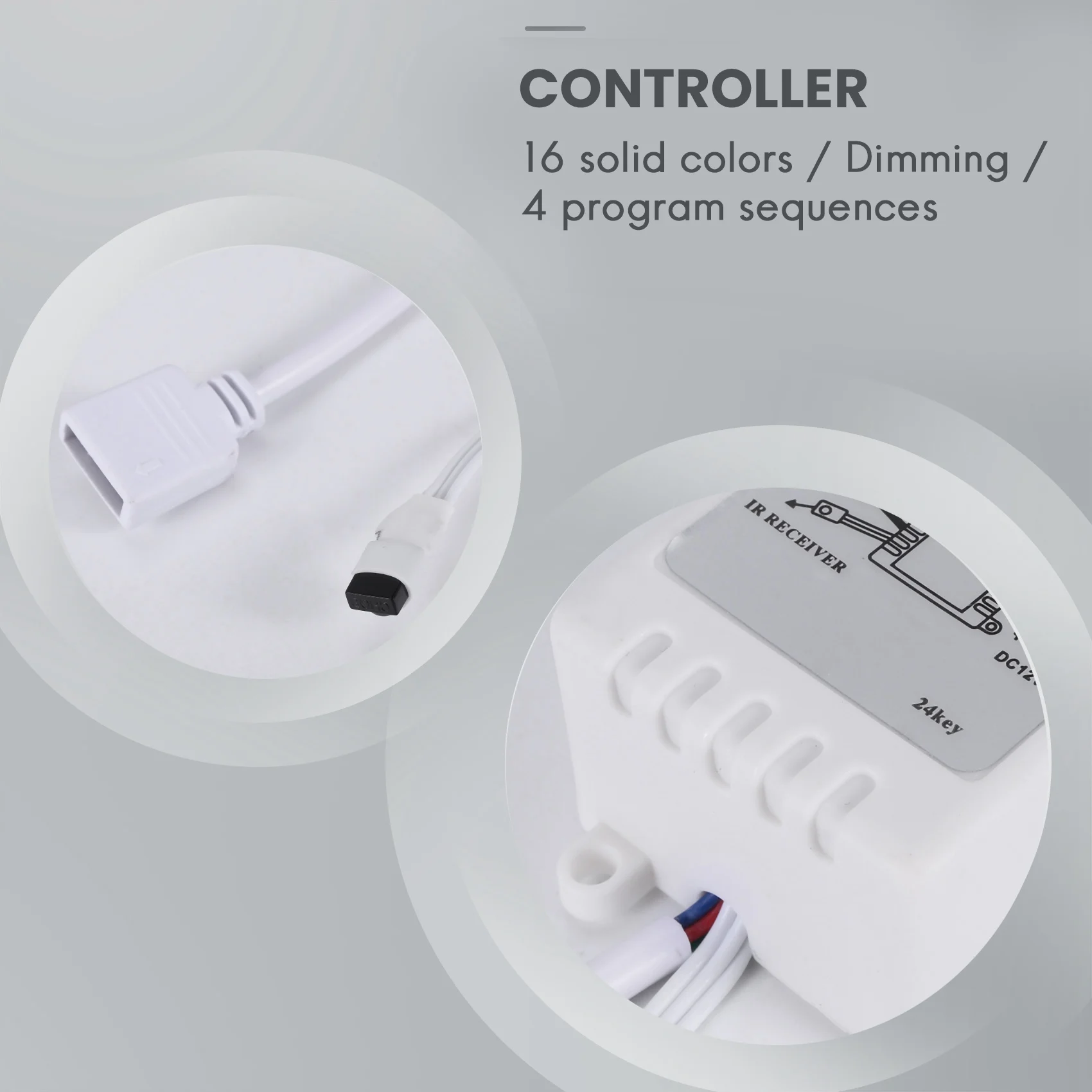 Controlador LED RGB, Control IR FB, 24 teclas, blanco, 12V