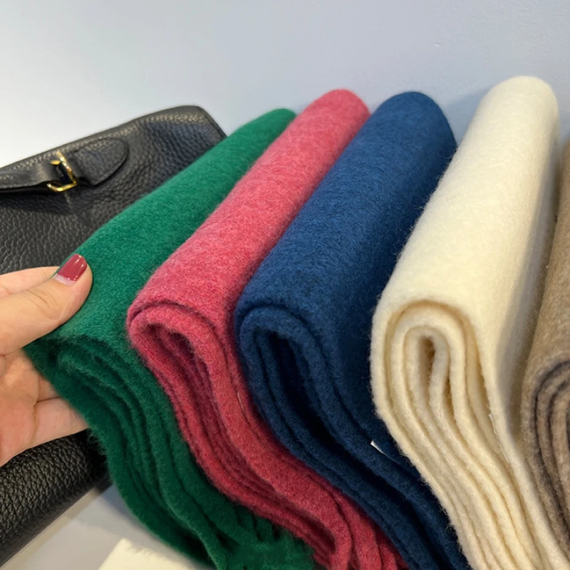 Korea Classic Fashion High Quality Women Men\'s Wool Blend Scarf Thickened Solid Color Knitted Shawl Blanket Cashmere Wrap Warm