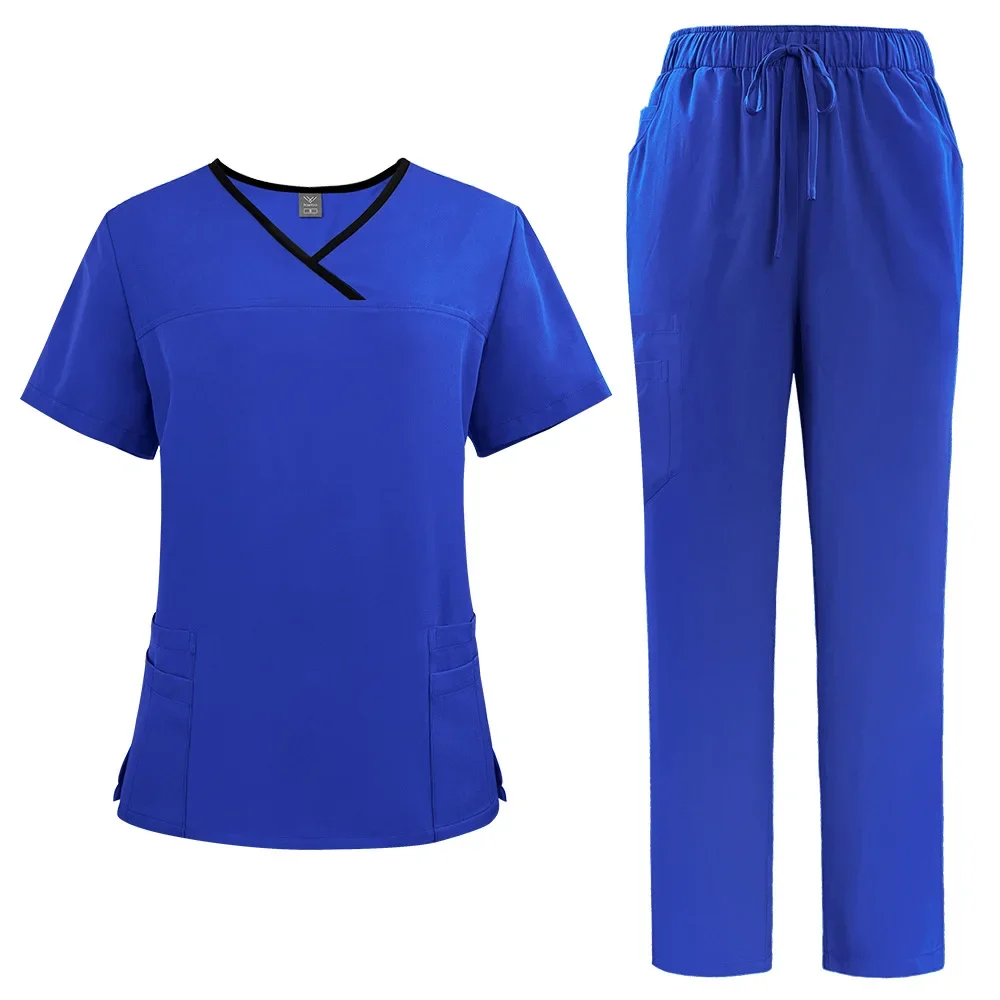 Slim Fit Women Scrubs Sets Medical Hospital Uniforms Doctors Nurses Accessories Scrub Tops Pant Lab Coat Beauty Salon Spa Work