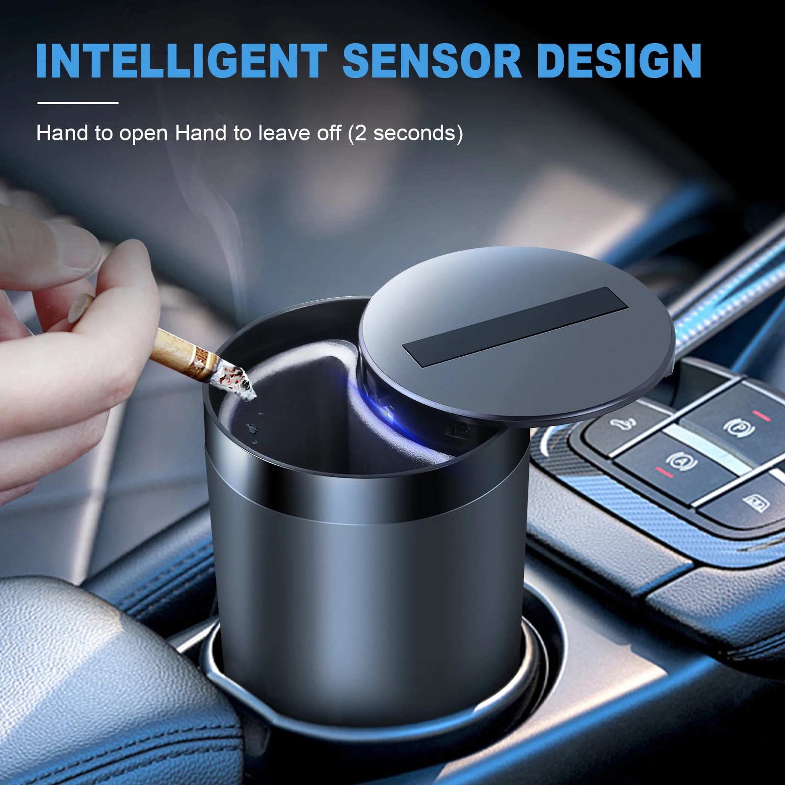 Smart Car Ashtray Portable Car Cigarette Ashtray Cup With LED Light Automatic Opening&Closing Mini Auto Ashtray Car Accessories