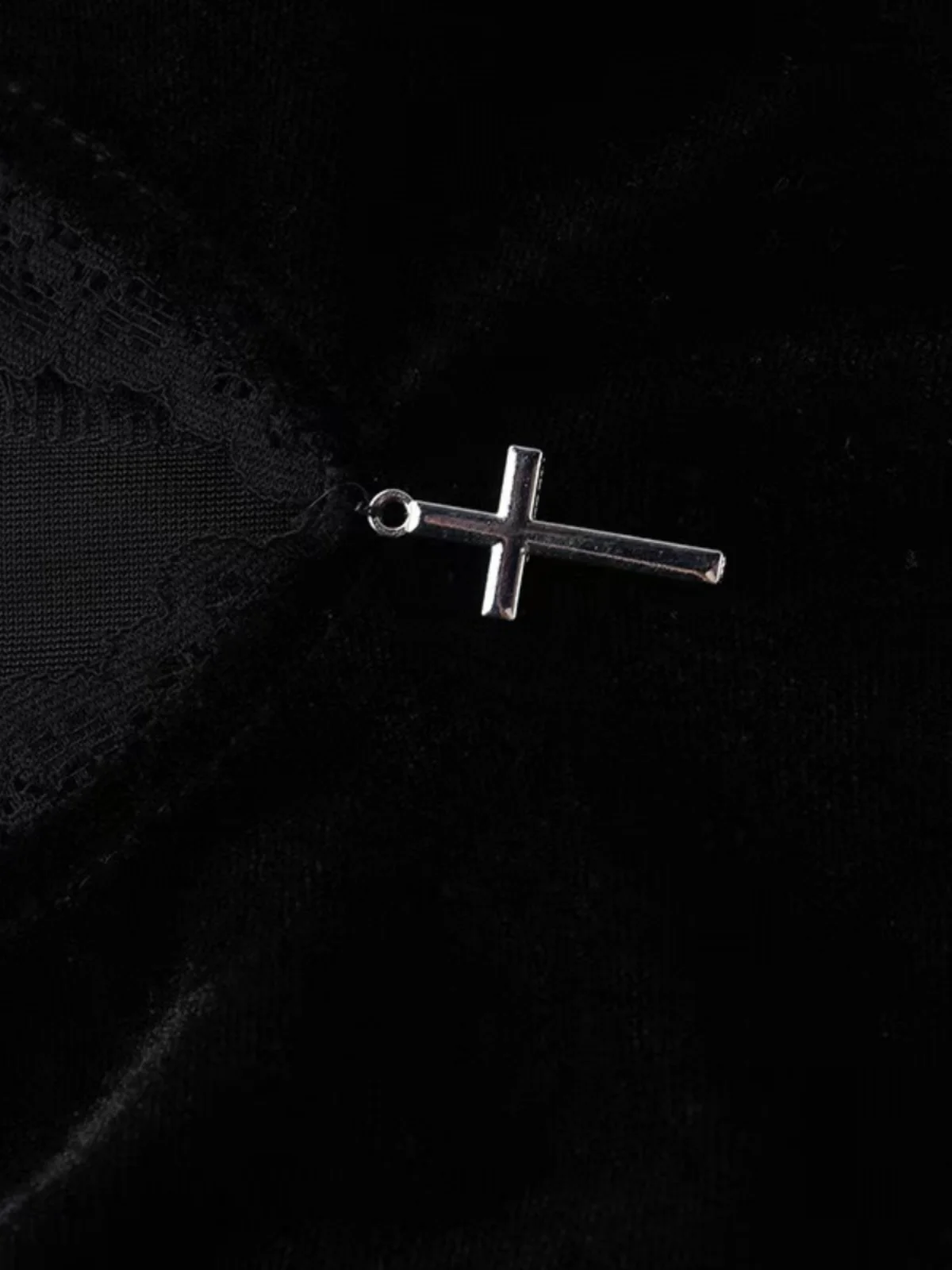 القوطية Sle المخملية الدانتيل Dr k سلسلة ريترو Bla Dr loween مكافحة الثقافة عالية الخصر طويلة Sve V-Ne Y-ape... #4