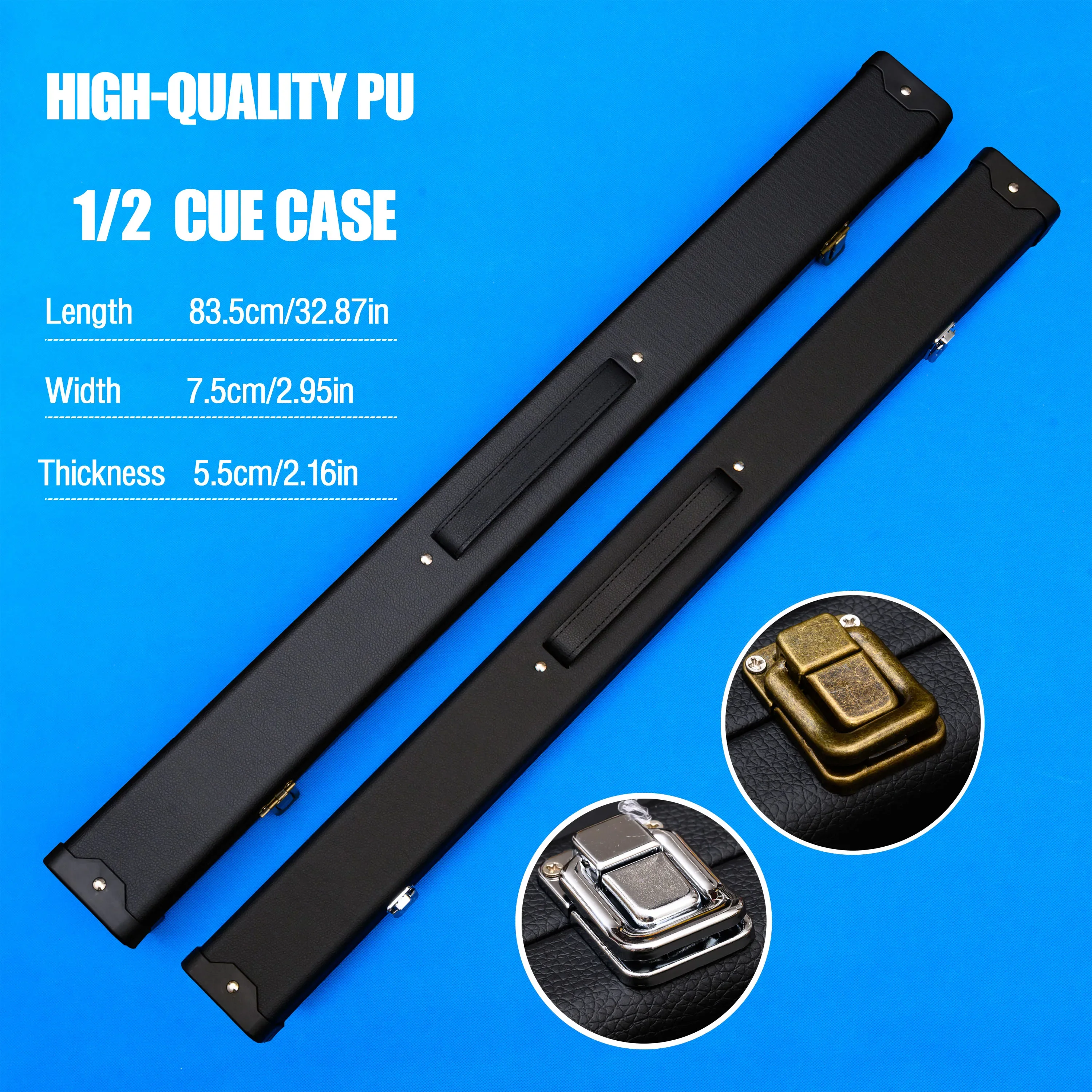 Black Pool Cue Case Hard Shell Foam Interior Built In Chalk Holder Multi Functional High Style