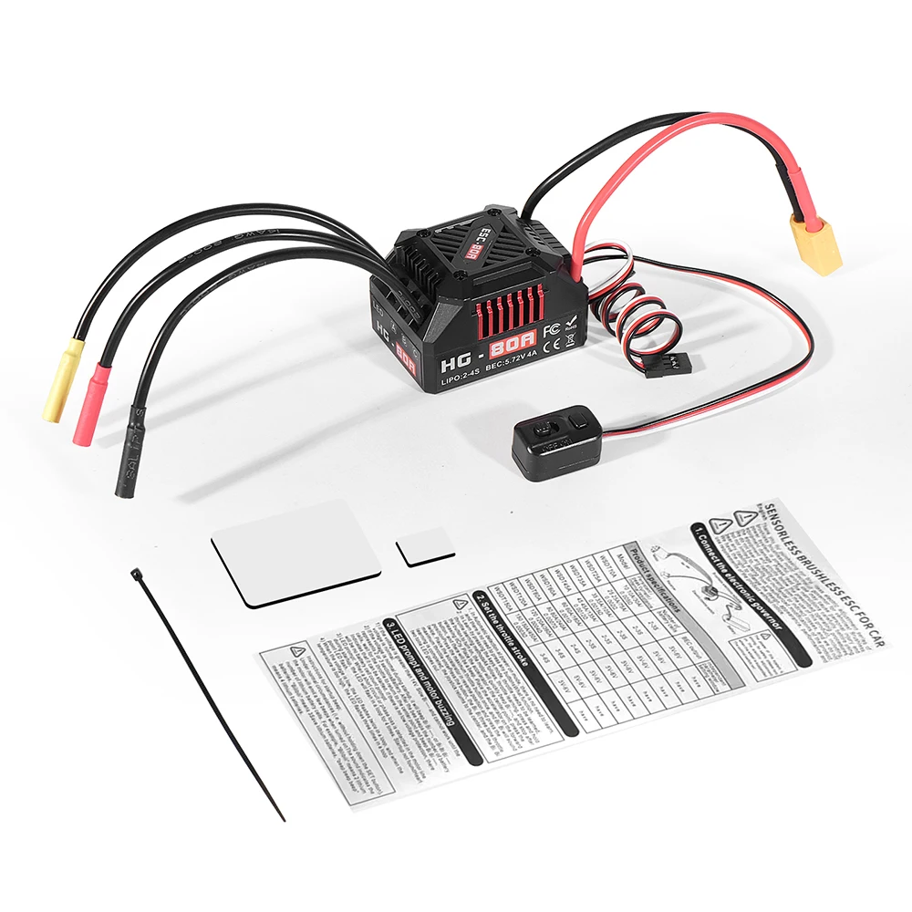 

HG-80A 80A Waterproof Brushless ESC for 1/10 Scale RC Car Buggy Truck Crawler with XT60/T Plug Option