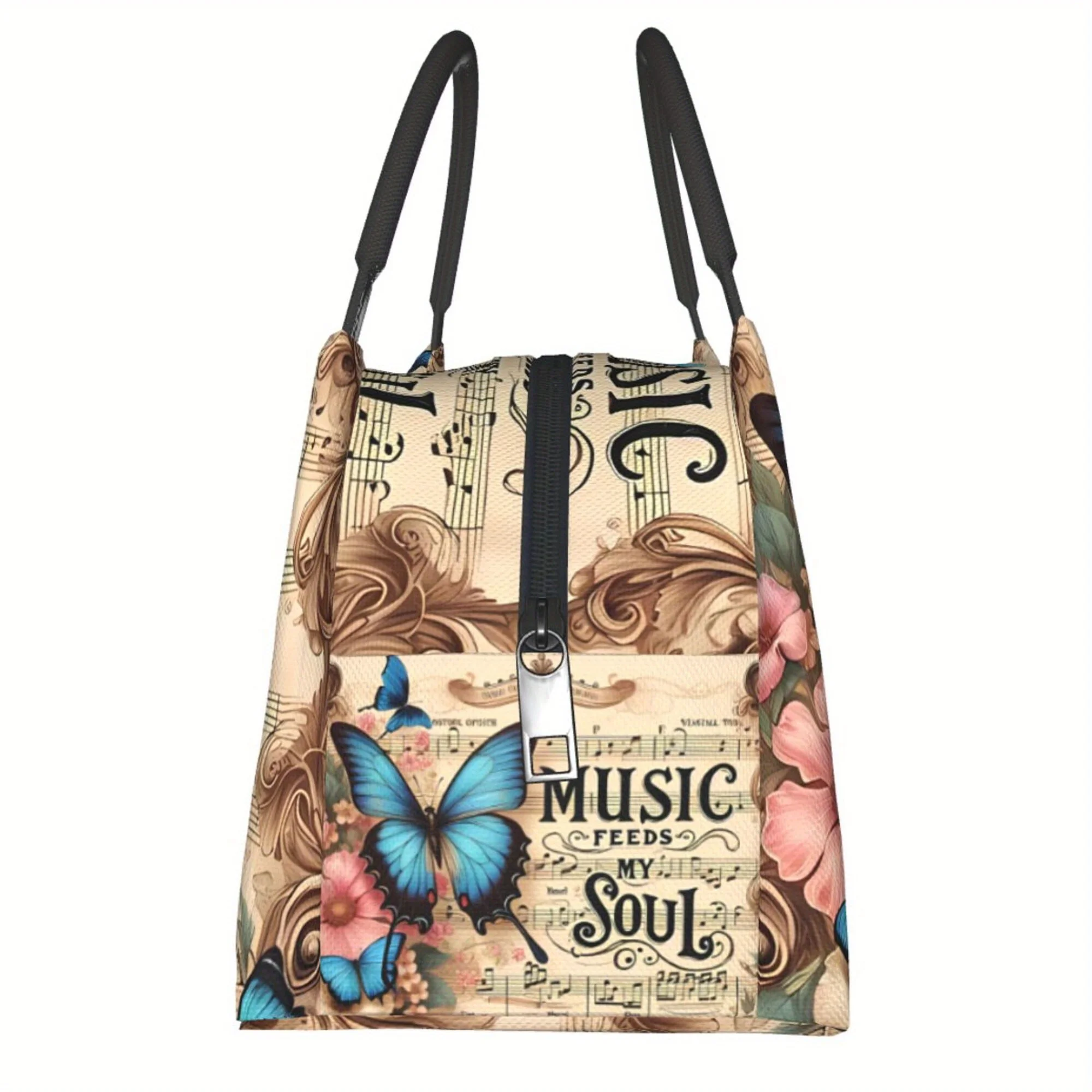 Merry Christmas Butterfly Note Pattern Portable Reusable Cooler Bag Insulated Bag Insulated Lunch Bag for Camping Picnic Beach