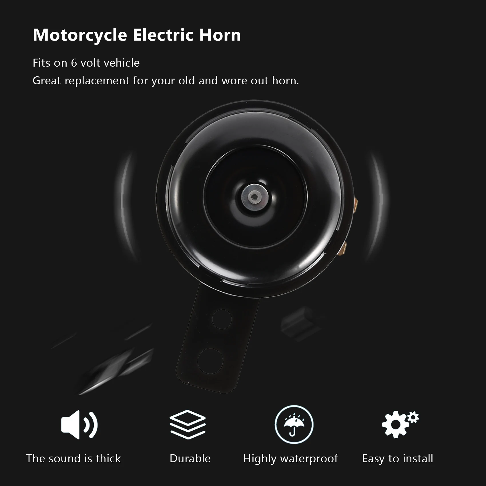 

KIKI 6V Black Mount Electric Horn for Car Motorcycle Truck Vehicle