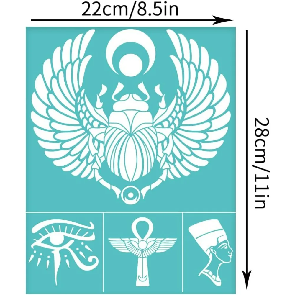8.6x11 inch 2pcs Egyptian Icon Silk Screen Printing Stencils Beetle Self-Adhesive Silk Screen Stencils Scarab Screen Stencils